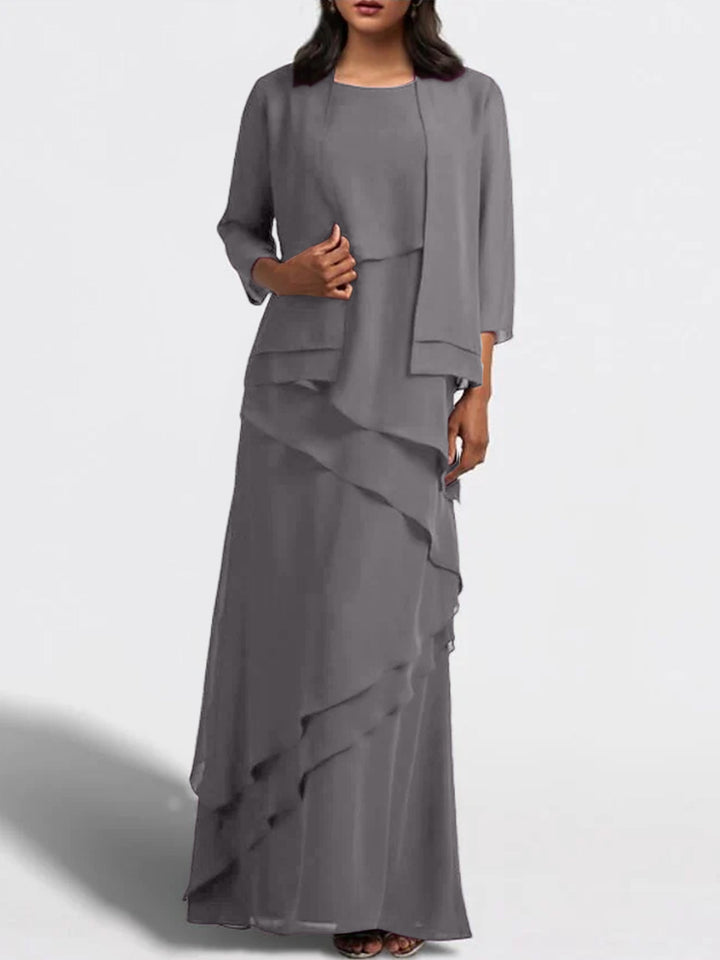 grey sheath dress with jacket Floor-Length Mother of the Bride Matching Neon