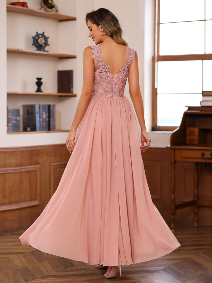 Floor-Length Princess V-Neck Mother of the Bride A-Line Dress with Appliques & Wrap Floor-Length Princess V-Neck Mother of the Bride A-Line Dress with Appliques & Wrap