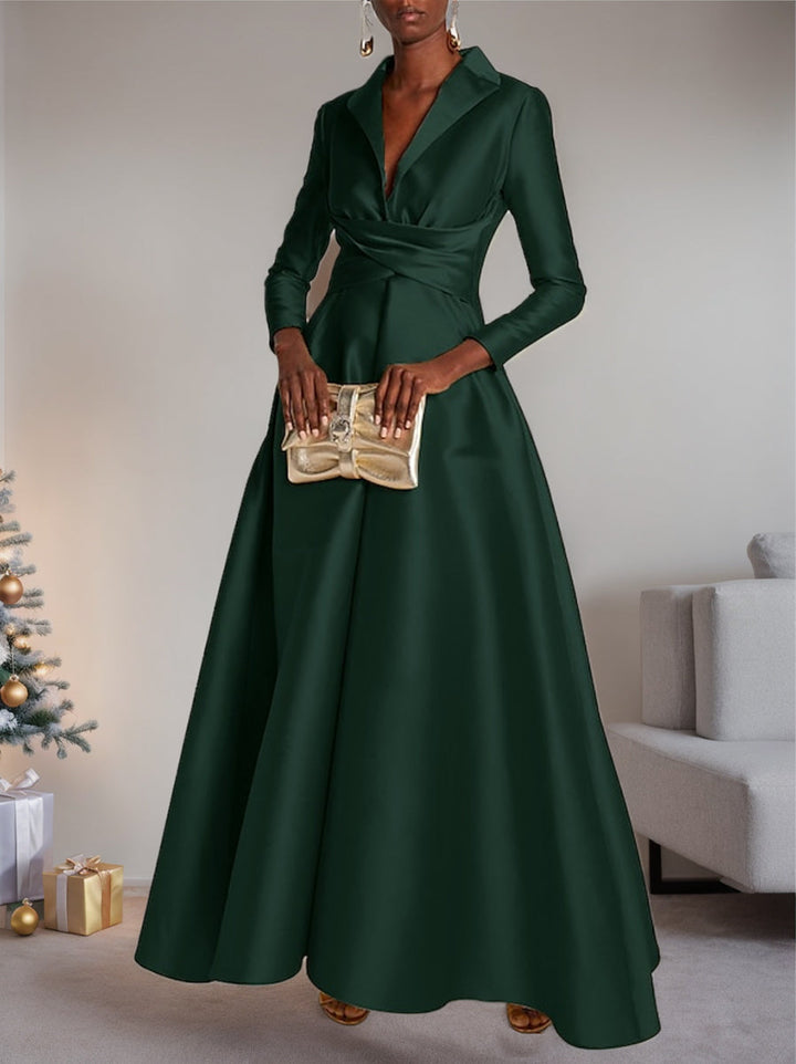 Floor-length V-Neck Evening Gowns with Long Sleeves in A-Line/Princess Cut Floor-length V-Neck Evening Gowns with Long Sleeves in A-Line/Princess Cut