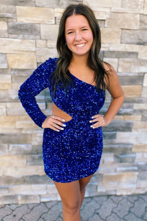 Koscy Sheath Sequin One Shoulder Homecoming Dress