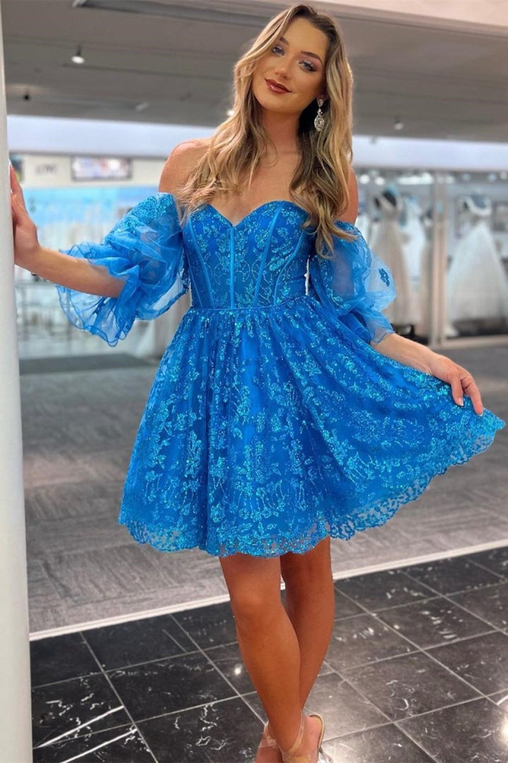 Koscy A-line Sweetheart Sequined Lace Homecoming Dress