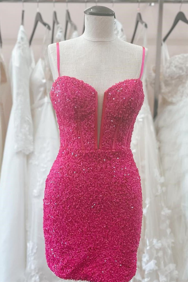 Koscy Bodycon Spaghetti Straps Sequins Homecoming Dress