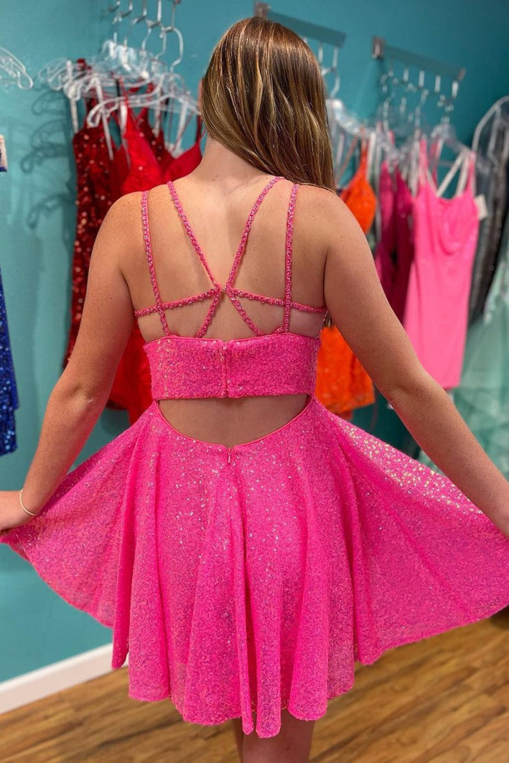 Koscy A-Line Double Straps Sequins Homecoming Dress