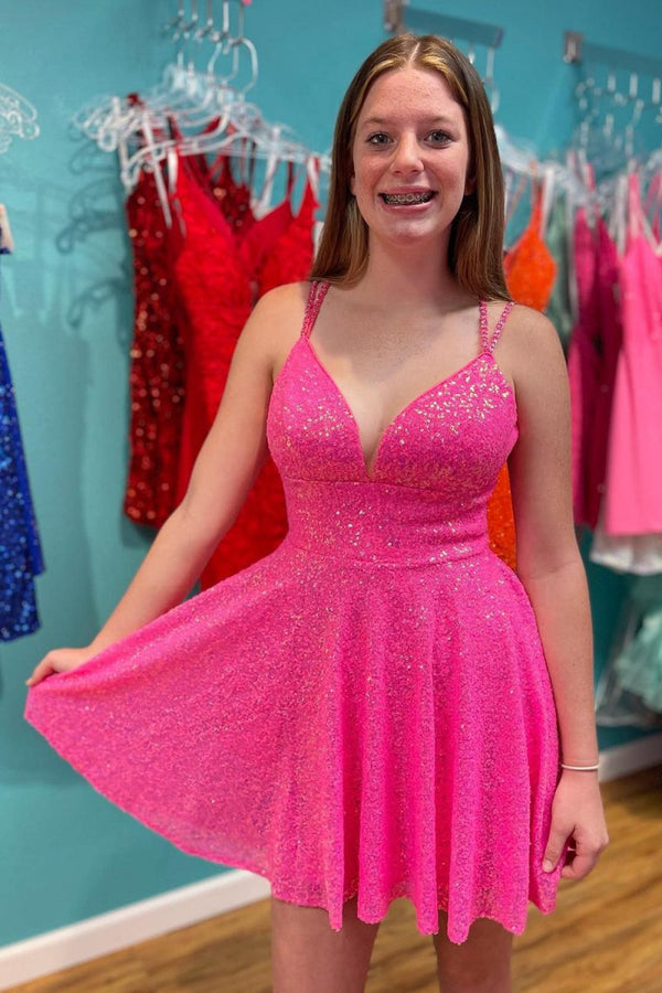 Koscy A-Line Double Straps Sequins Homecoming Dress