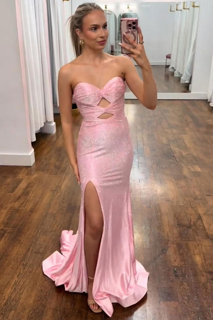 Glitter Lilac Sweetheart Mermaid Cut-out Long Prom Dress with Beading