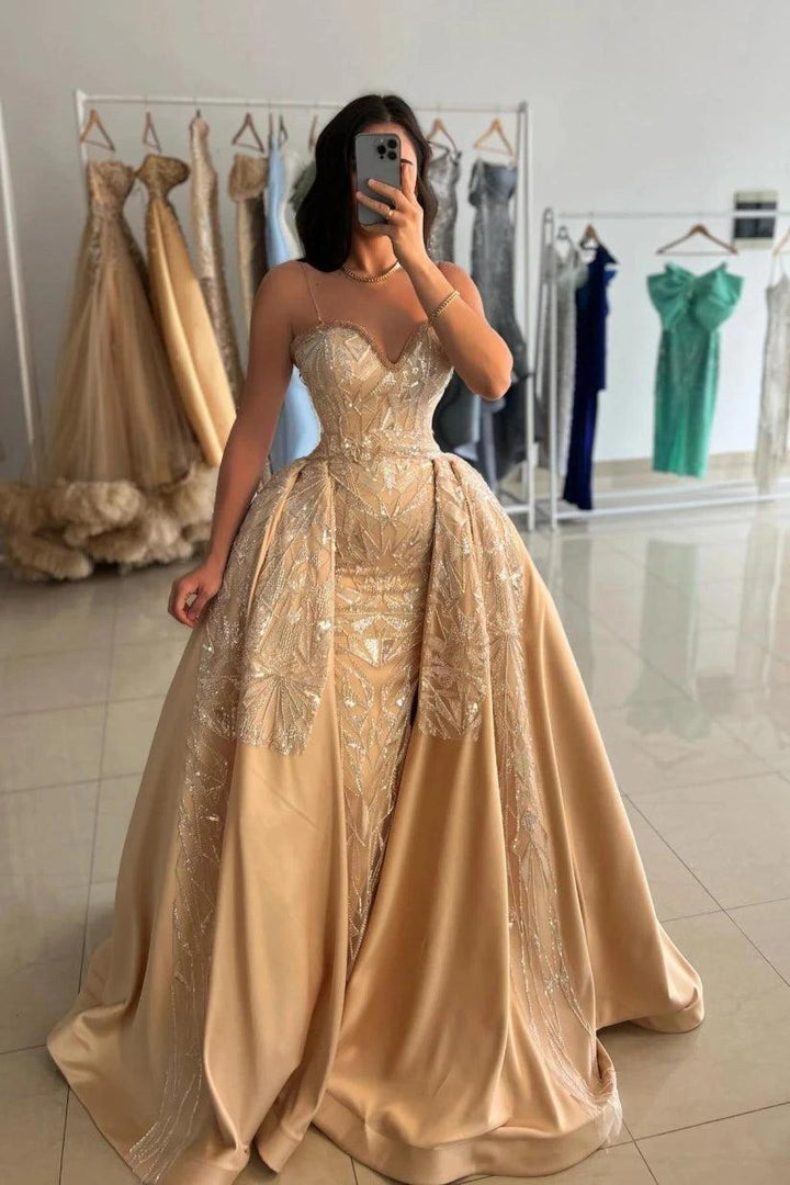 sweetheart sequin mermaid prom dress Sweetheart Sequins Mermaid Prom Dress With Beading Golden / 0