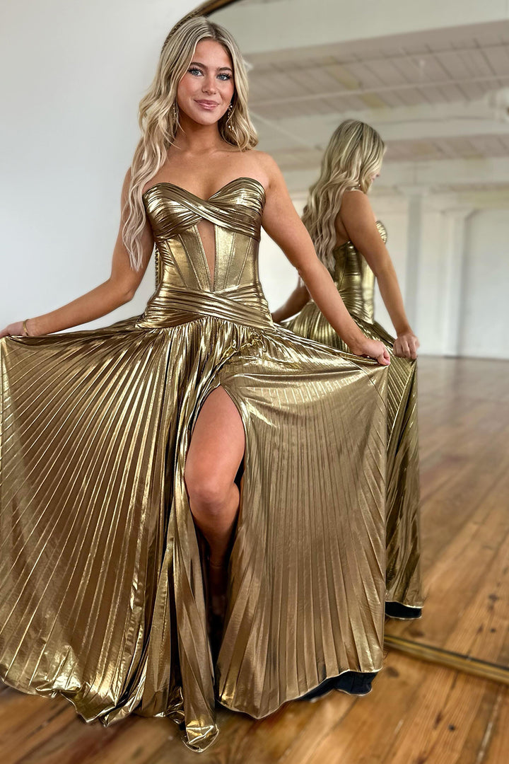 beautiful cheap homecoming dresses Yellow Satin Corset Prom Dress with Rhinestone Bodice – 26083 – vigocouture main image 1