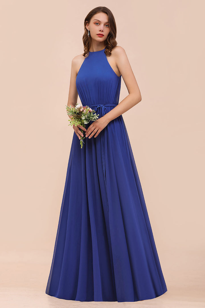 affordable chiffon bridesmaid dresses Gorgeous Ruffle Royal Blue and a V