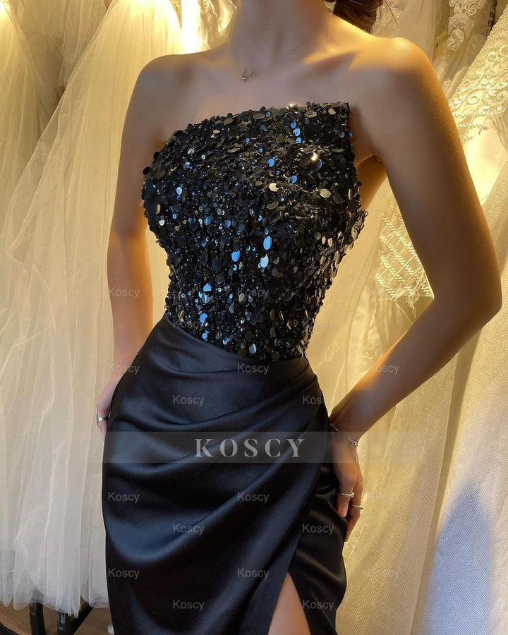 Gorgeous Black Prom Dress with Sequins Sleeveless Strapless and High S Gorgeous Black Prom Dress with Sequins Sleeveless Strapless and High S