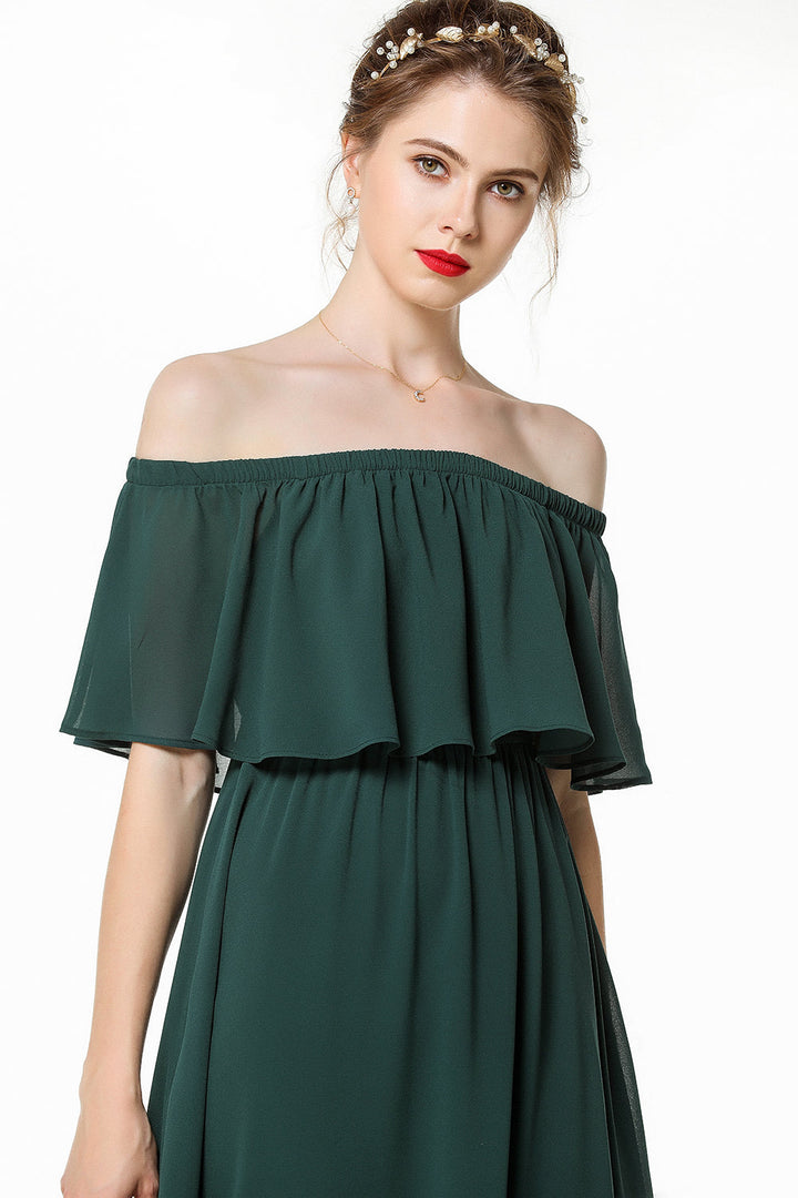 cold shoulder crinkle chiffon bridesmaid dress Navy Flutter Cold Shoulder Chiffon Slit Wrap Bridesmaid Dress