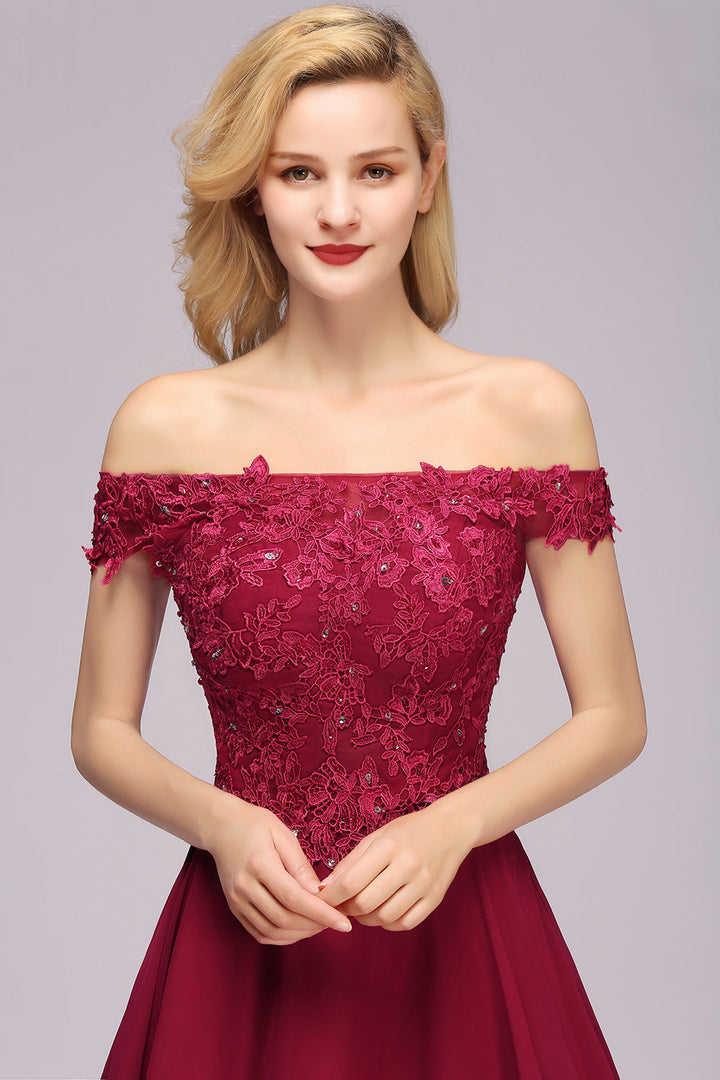 Gorgeous Lace Off-the-shoulder Short Burgundy Bridesmaid dresses