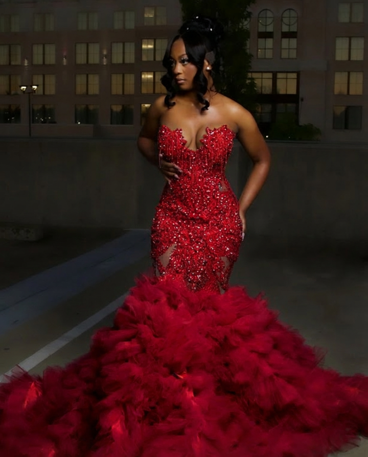 red diamante prom dress Red Shiny Satin Mermaid Prom Dresses with Slit Beaded Spaghetti Strap Boned Bodice 24096 Custom Colors / US12