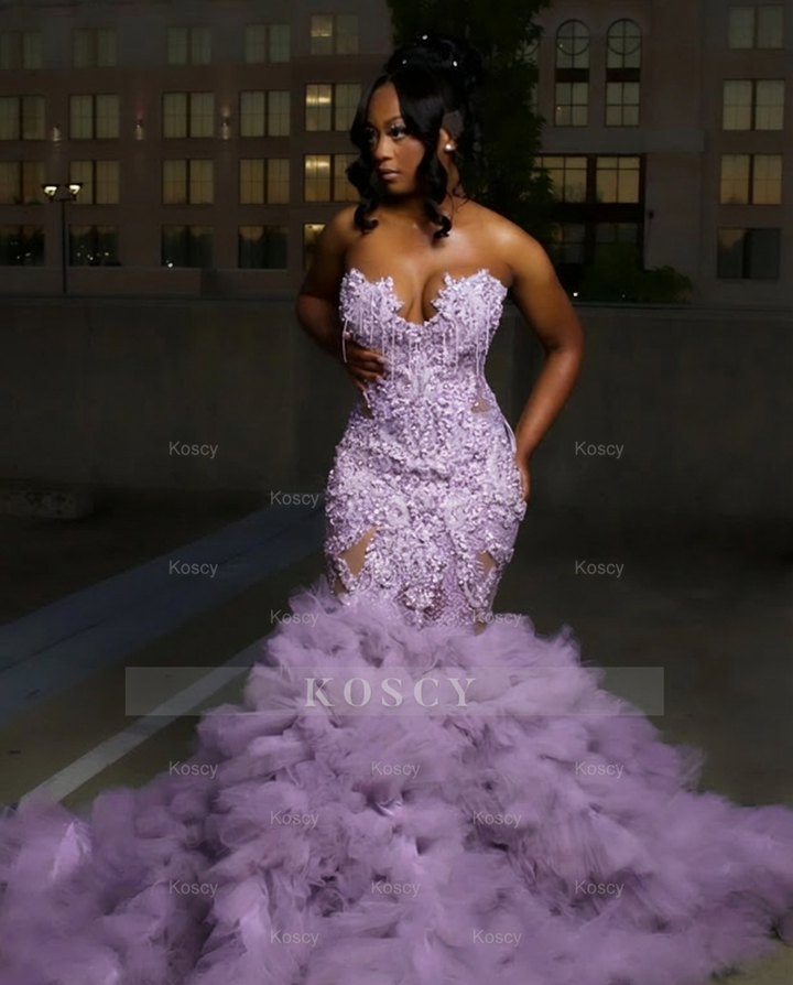 pink and silver mermaid prom dress Gorgeous Long Silver Mermaid Beaded Diamond Prom Dress with Ruffles