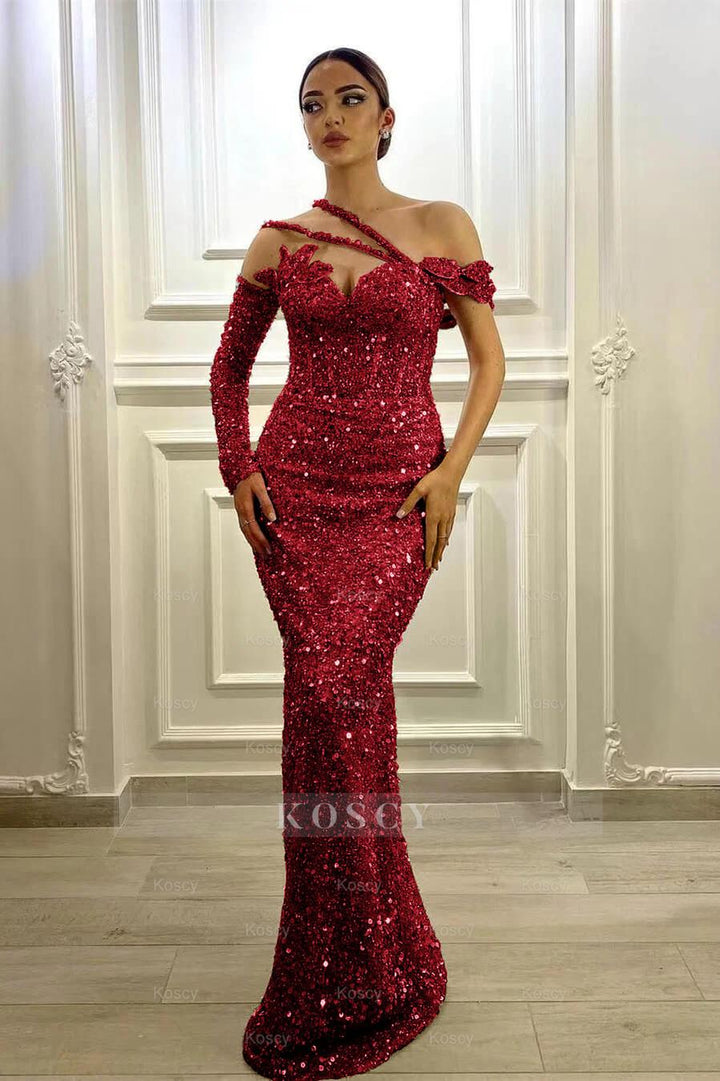 Gorgeous Long Sleeves One Shoulder Lavender Formal Dress Mermaid With Sequins Gorgeous Long Sleeves One Shoulder Lavender Formal Dress Mermaid With Sequins