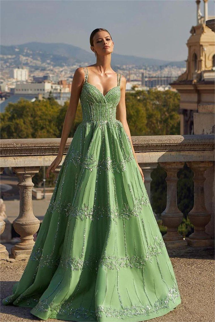 green emerald velvet dress Lace Tulle Applique Prom Dresses 2026 Spaghetti Straps Formal Dresses for Prom Evening Dinner Party with Floral Split Side Elegant Long Tulle Gowns,