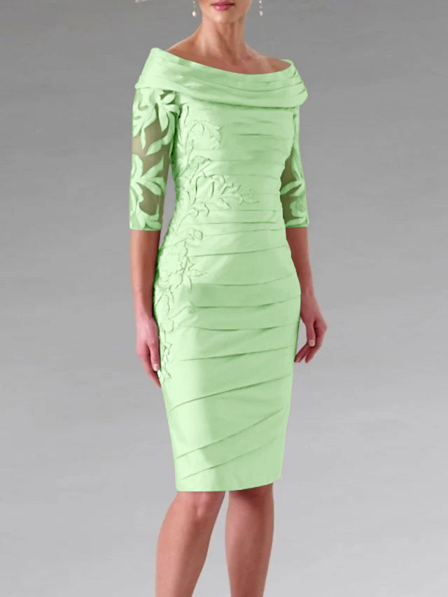 Half-Sleeve Knee-Length Sheath/Column Mother of the Bride Dress with  Ruching and Appliques