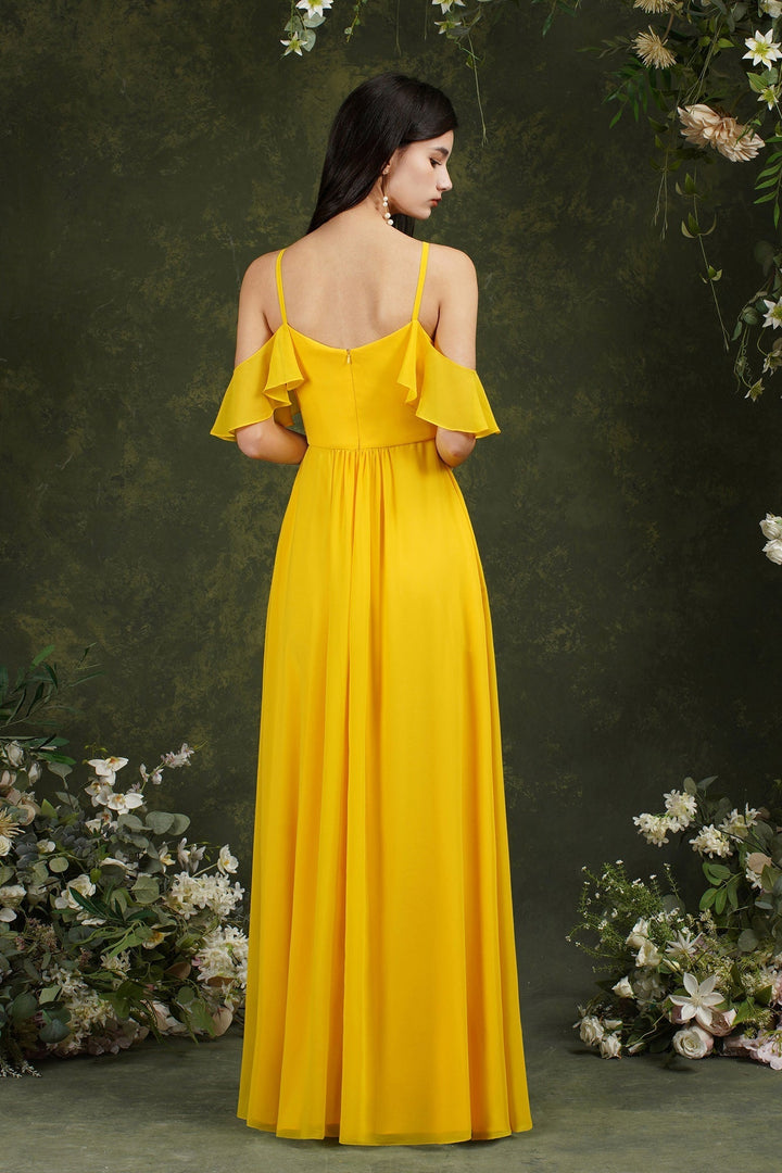 ruffle halter bridesmaid dress Long Bridesmaids Ruffle Halter Chiffon Dress