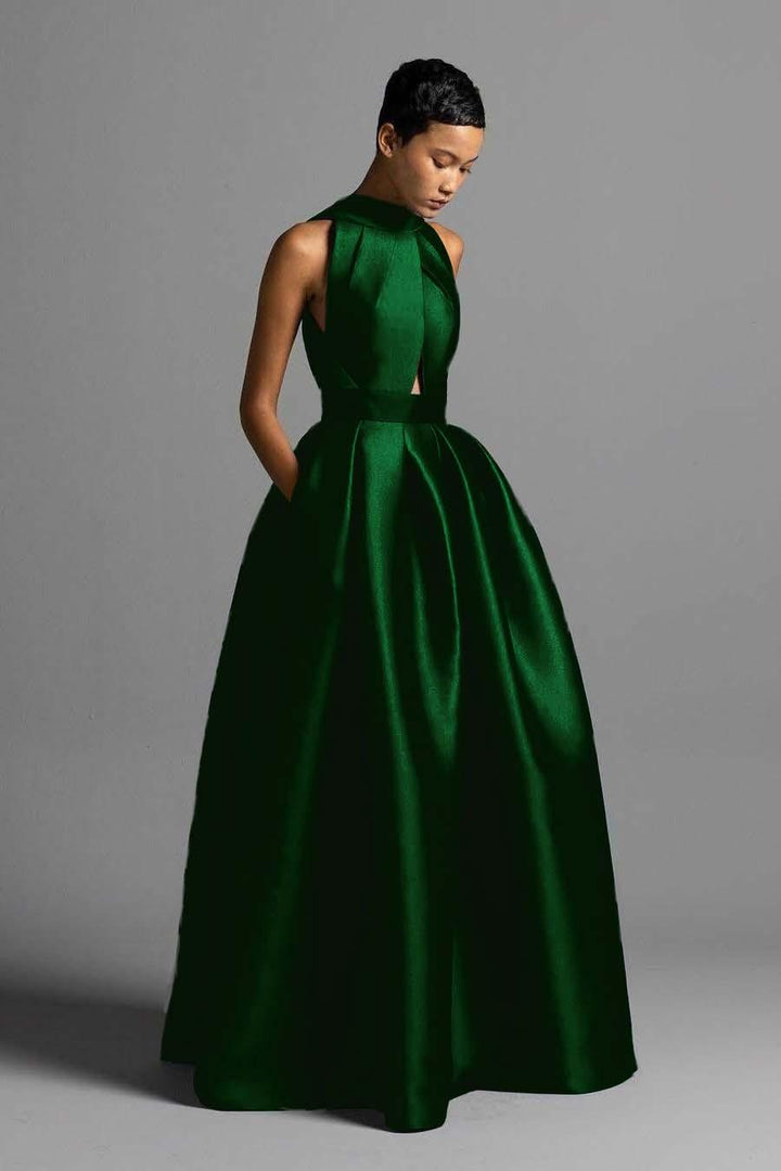 empire waist halter prom dress Backless Long Halter Prom Dress with Boned Waist Emerald / Medium