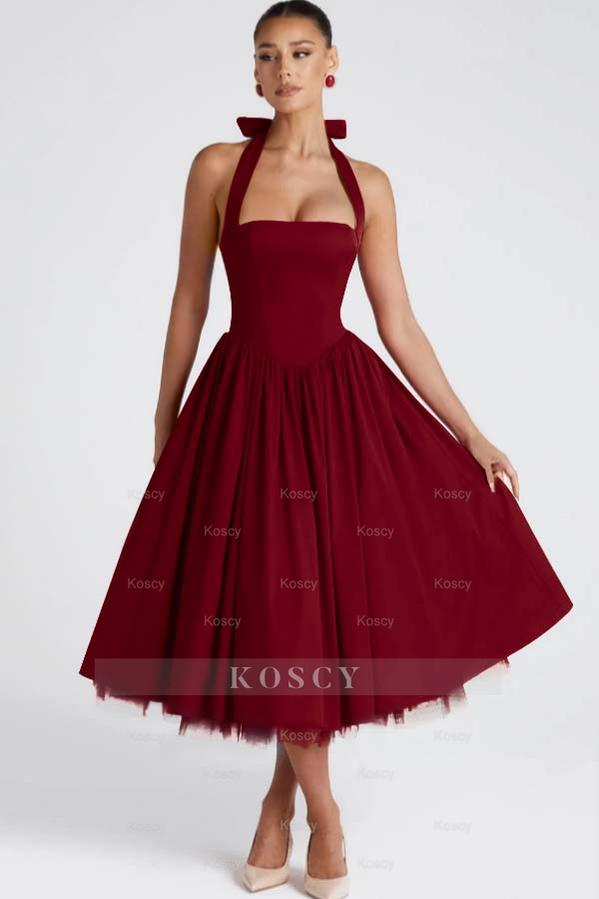 Halter Sleeveless Long A Line Formal Dress With Pleated Tulle Halter Sleeveless Long A Line Formal Dress With Pleated Tulle