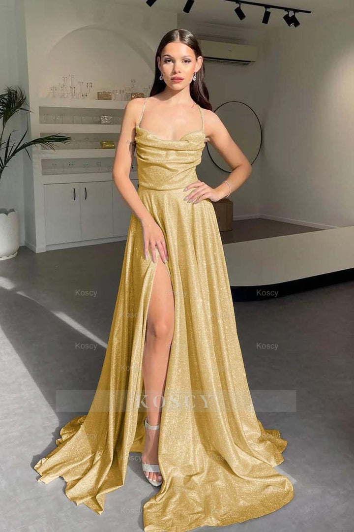 gold pleated halter dress Mac Duggal Center Bow Pleated Halter Neck Gown main image 1