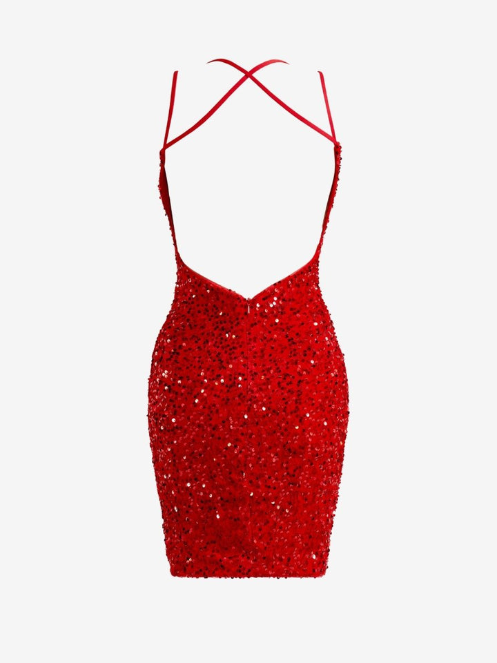 Koscy Red Sheath Sequins Homecoming Dress with Slit