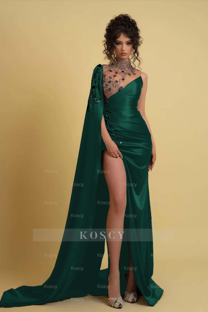 High Neck Formal Dress Regency One Shoulder With Ruched Beads High Neck Formal Dress Regency One Shoulder With Ruched Beads