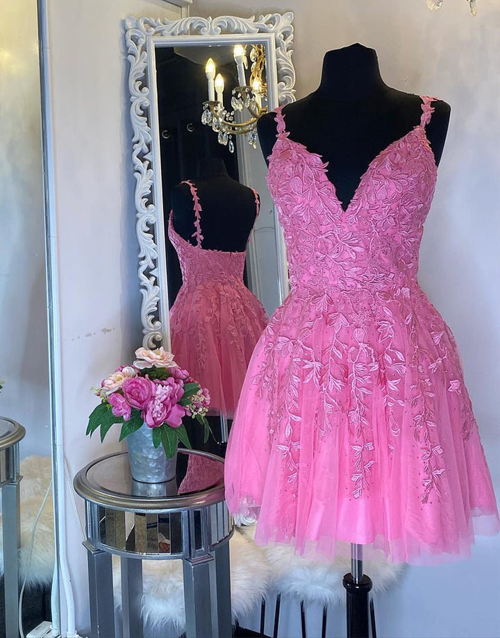 Koscy A-Line Short Homecoming Dress with Appliques