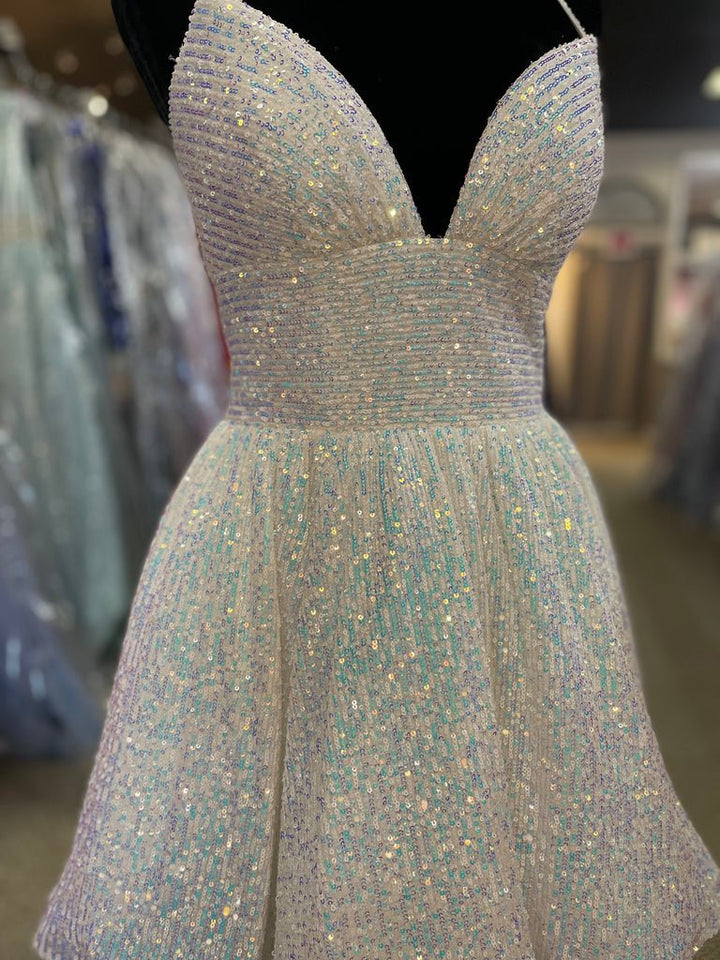 Koscy A-line V Neck Sequins Homecoming Dress