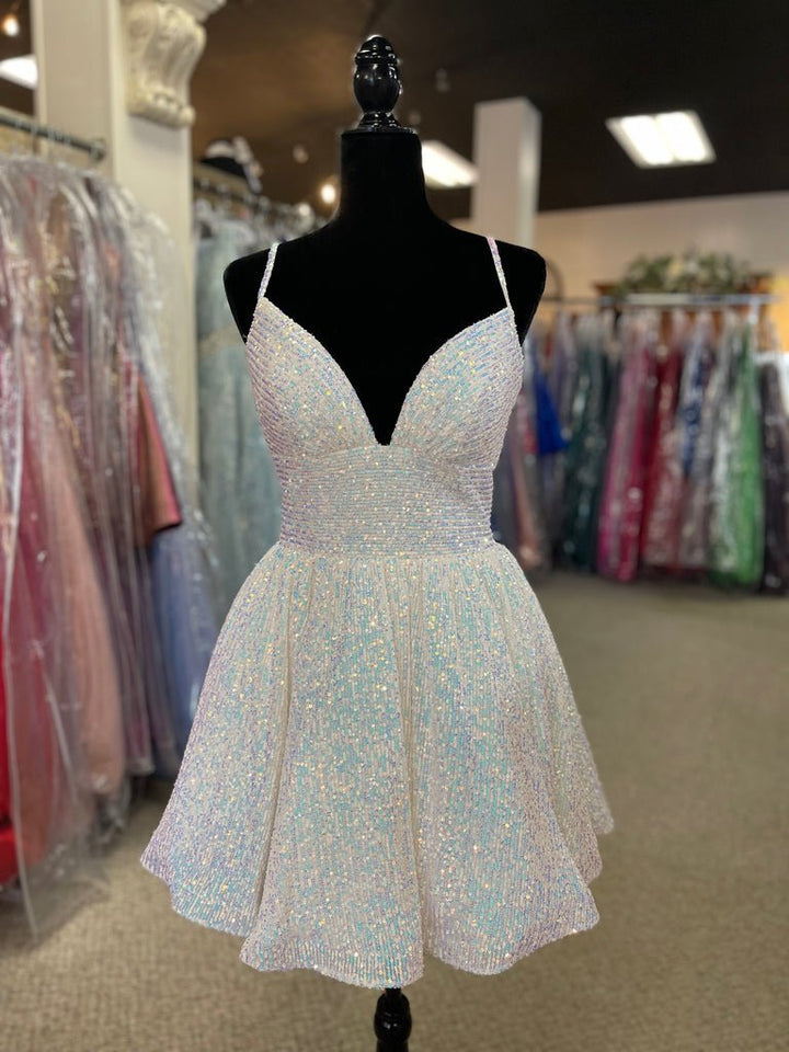 Koscy A-line V Neck Sequins Homecoming Dress