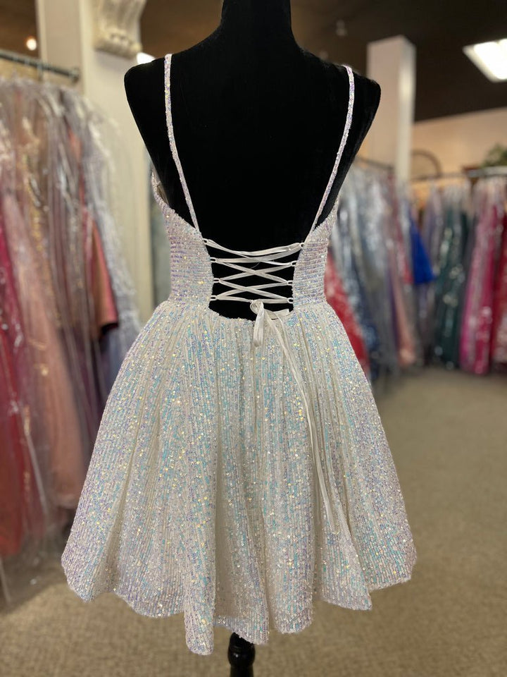 Koscy A-line V Neck Sequins Homecoming Dress
