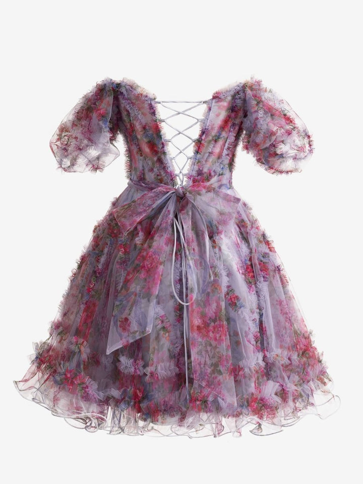 Koscy A Line Off the Shoulder Floral Printed Homecoming Dress