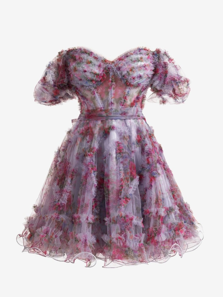 Koscy A Line Off the Shoulder Floral Printed Homecoming Dress