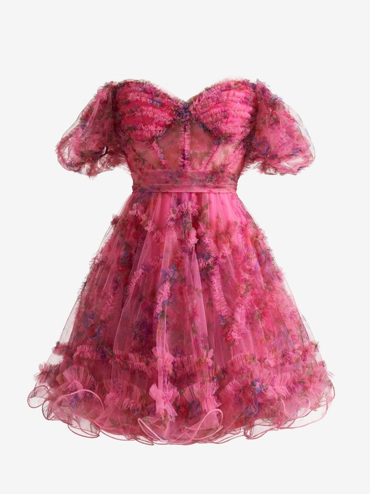 Koscy A Line Off the Shoulder Floral Printed Homecoming Dress