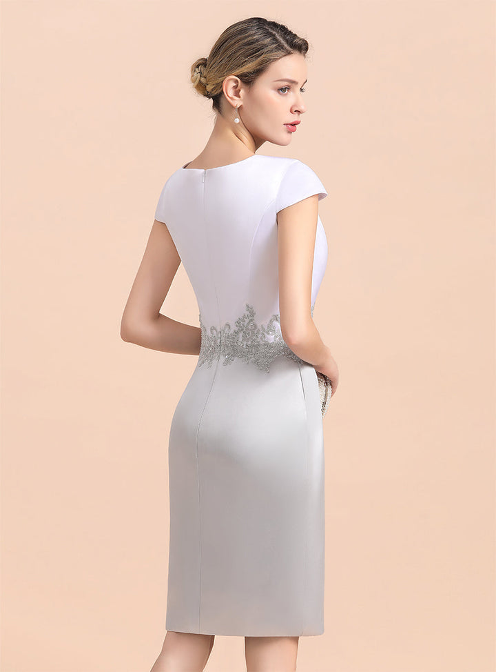 Jewel Capped Knee-Length Dress-koscy