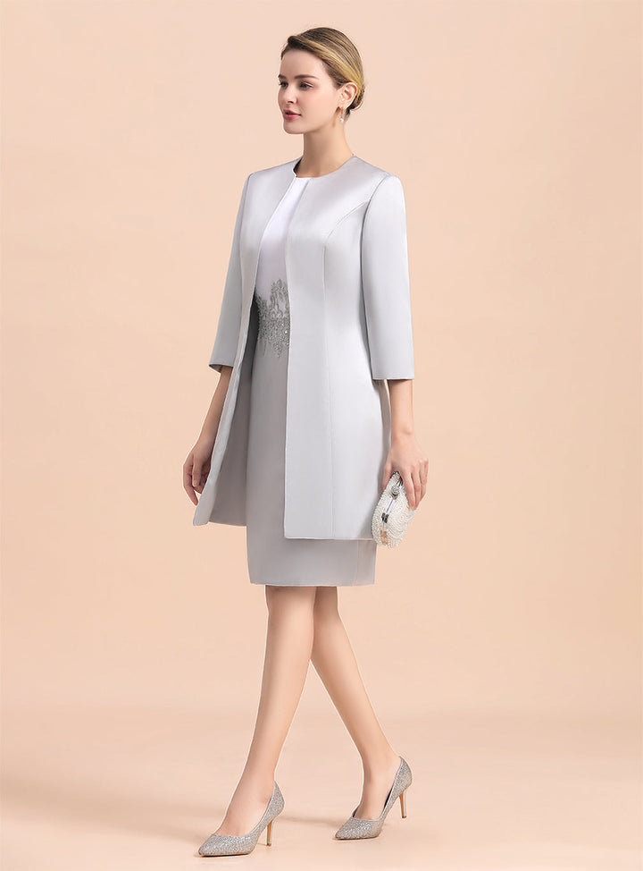 Jewel Capped Knee-Length Dress-koscy