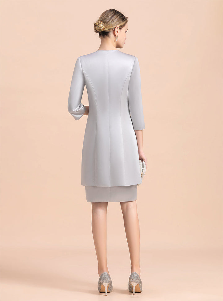 Jewel Capped Knee-Length Dress-koscy
