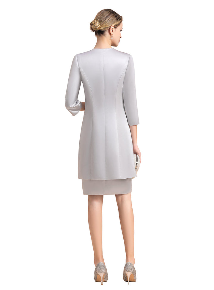 Jewel Capped Knee-Length Dress-koscy