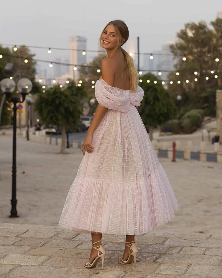 Koscy A-Line Tulle Sweetheart Tea-Length Homecoming Dress