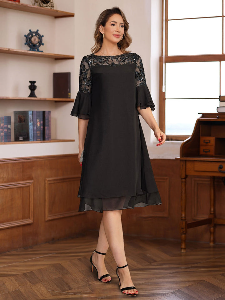 half sleeve knee length dresses Stacees Wedding Dresses Bateau Half Sleeve Knee-Length Lace Wedding Dress