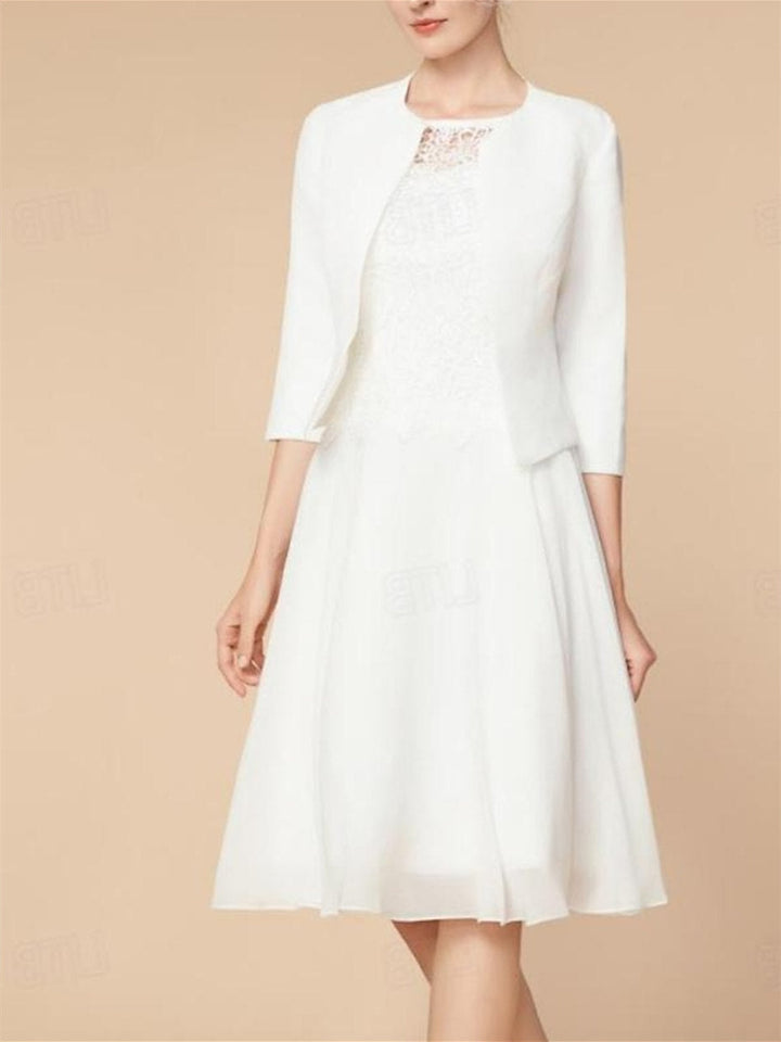Knee-Length Mother of the Bride A-Line Dress with 3/4 Sleeves and Wraps Knee-Length Mother of the Bride A-Line Dress with 3/4 Sleeves and Wraps