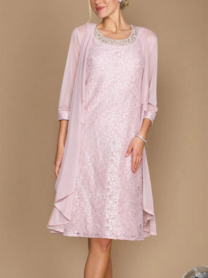 Knee-Length Mother of the Bride Dress with Half Sleeves Jacket and  Embroidery