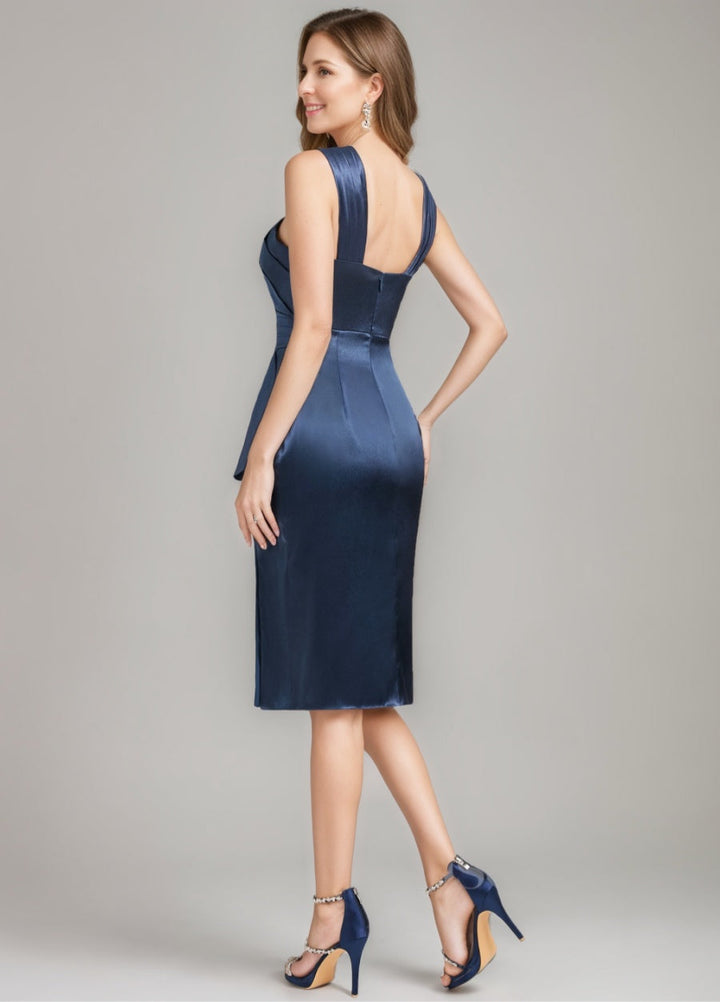 Knee-Length Ruched Mother of the Bride Dress with Criss Cross Sheath/Column  Design Ruffles &
