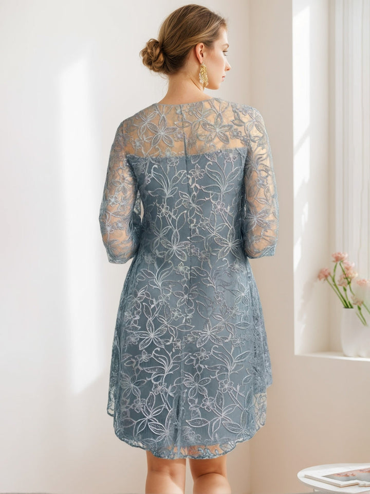 Knee-Length Scoop Neck A-Line Mother of the Bride Dress with Princess Cut  and Appliques