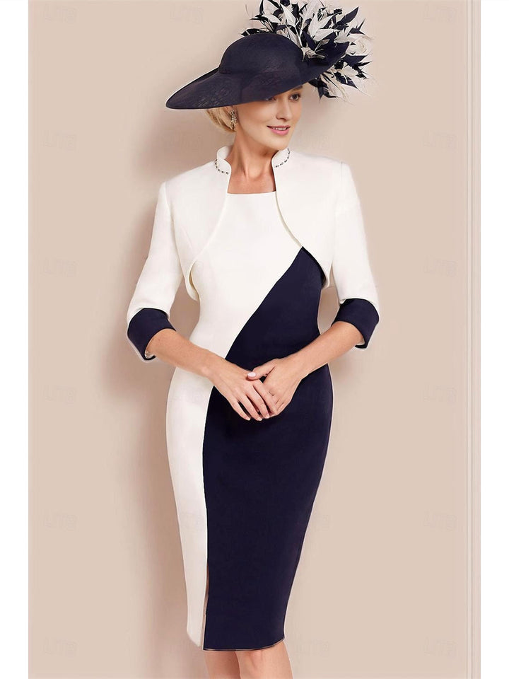 Knee-Length Two-Piece Jewel Neck Mother of the Bride Dress with Short  Sleeves and Jacket