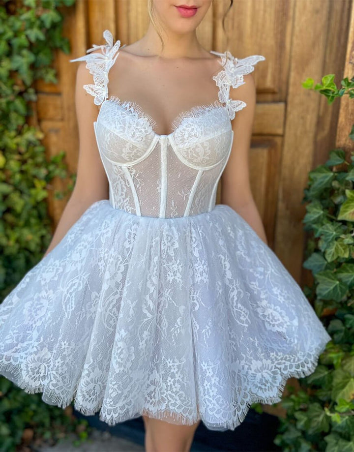 Koscy A-line Sweetheart White Corset Homecoming Dress Koscy A-line Sweetheart White Corset Homecoming Dress