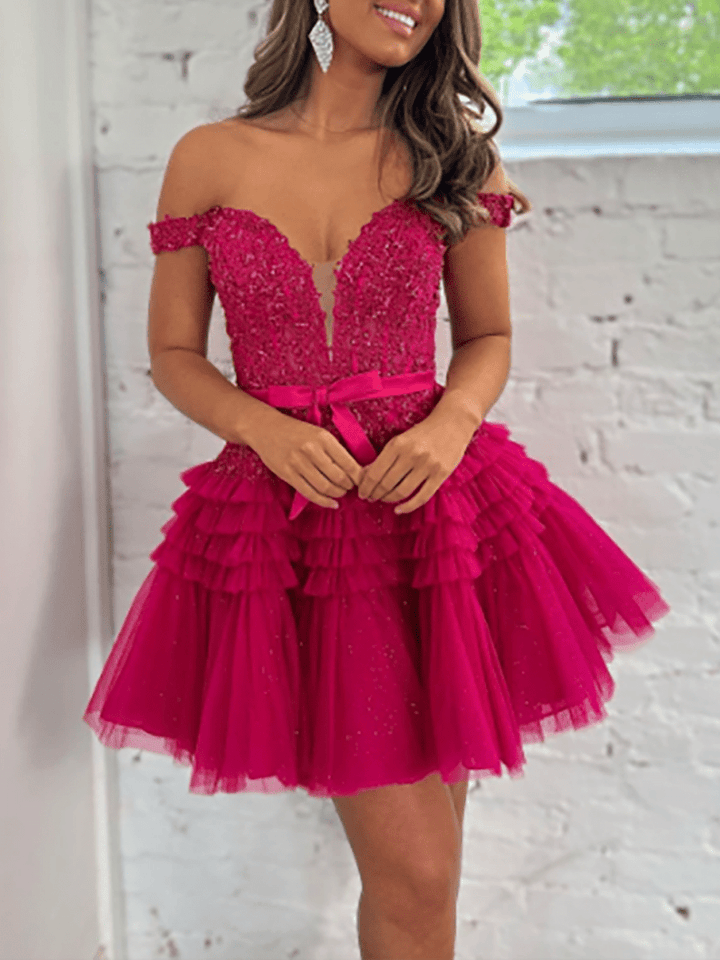 Koscy A Line Tulle Tiered Short Homecoming Dress Koscy A Line Tulle Tiered Short Homecoming Dress