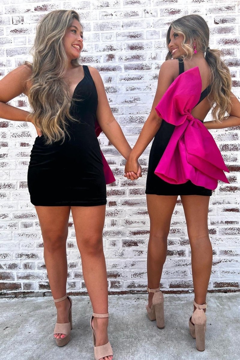 Koscy Black Plunge V Bow Back Bodycon Mini Party Dress