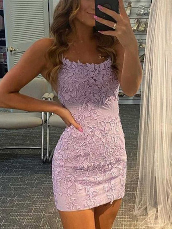 Koscy Sheath Spaghetti Straps Lace Homecoming Dress