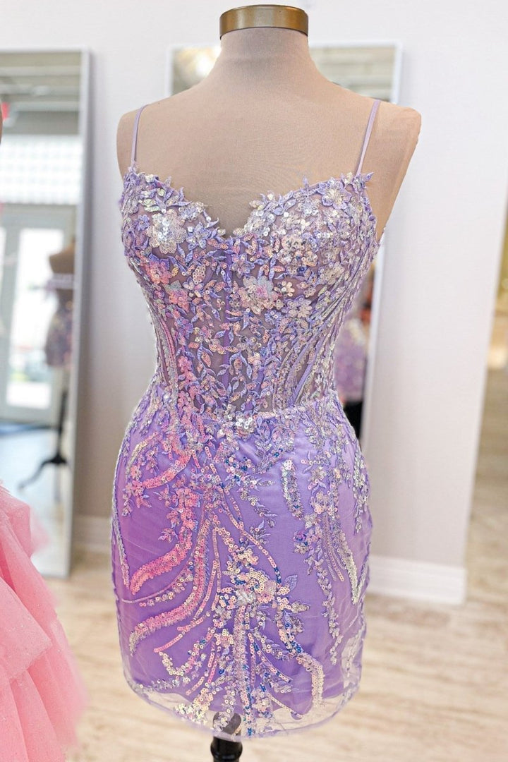Koscy Light Blue Sequin Lace Sweetheart Fitted Short Homecoming Dress