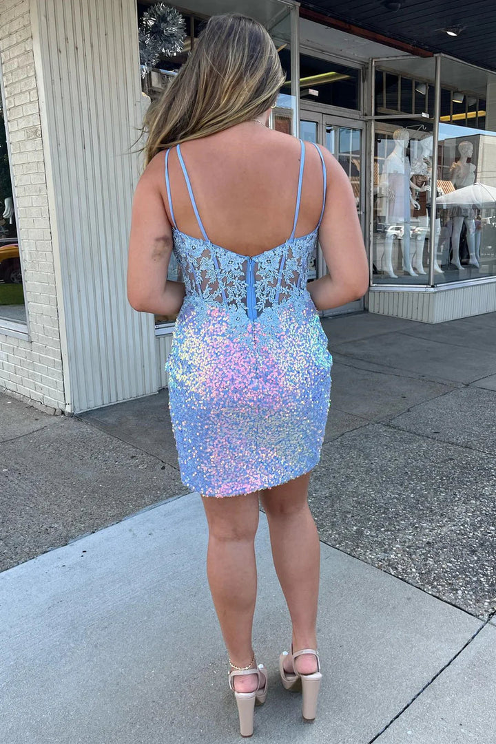 Koscy Bodycon Blue Sequins Lace Homecoming Dress